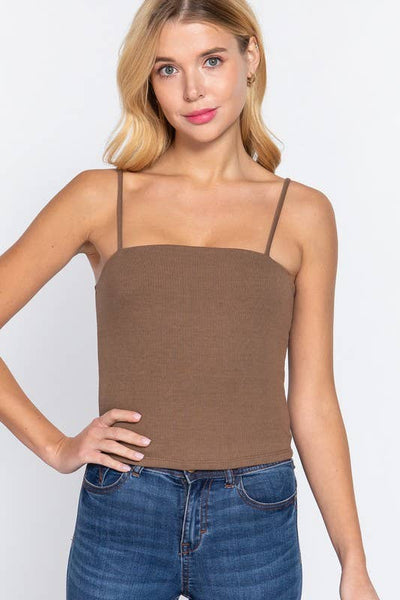 Straight Neck Two Ply Rib Knit Cami Top
