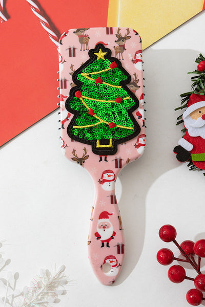 women's festive pink sequin christmas tree paddle brush made for easy styling and wardrobe coordination, with premium-like structure and finish. with