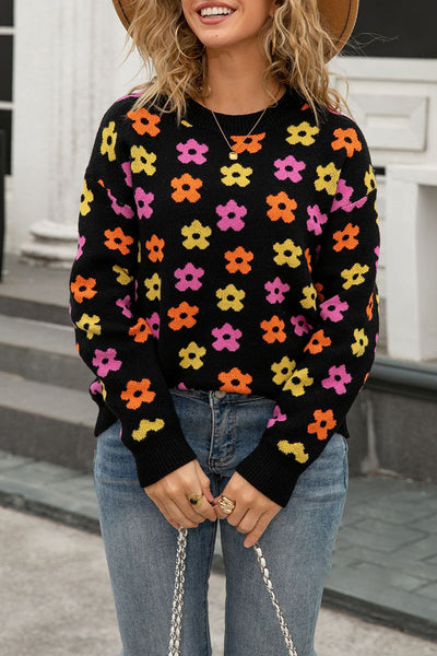 Cozy Women's Lightweight Floral Knit Sweater - Stylish Pullover for Spring & Summer Casual Outfits