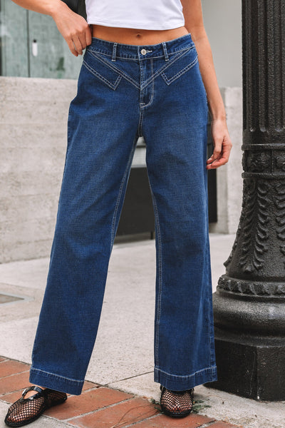 Women's Sail Blue High-Waisted Wide Leg Western Jeans