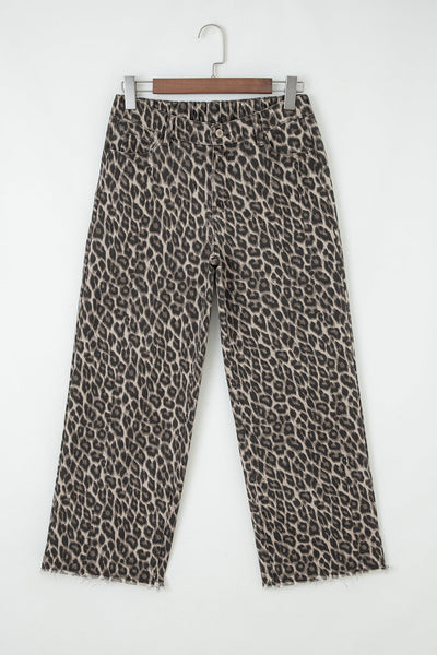 Trendy Women's Yellow Leopard Print Straight Leg Jeans - Chic Casual Fit for Effortless Style