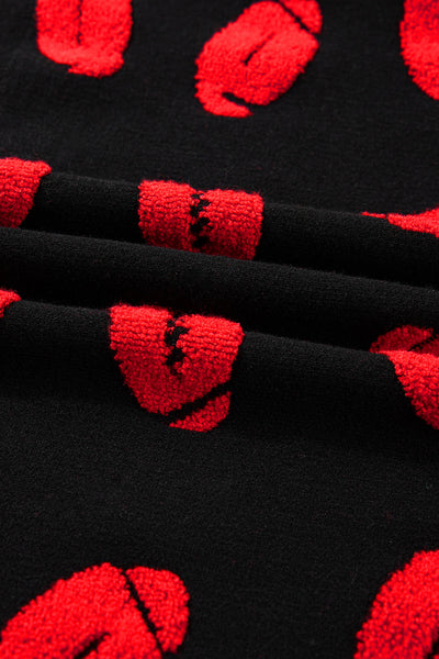 Women's Stylish Black Knit Short Sleeve Sweater with Rugby Print Comfortable Casual Top for Everyday Fashion