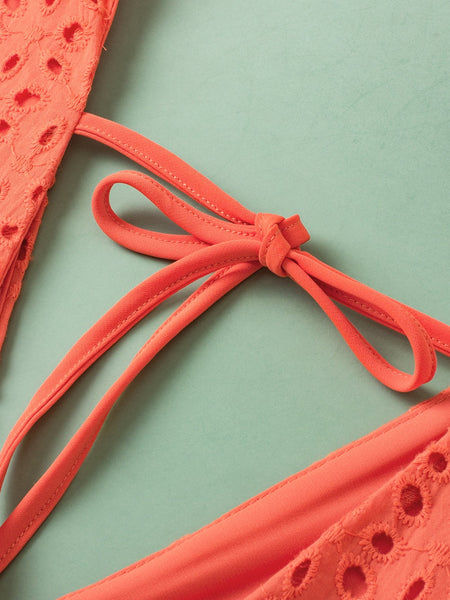 Elegant Eyelet Babydoll Dress with Carrot Contrast Bodice