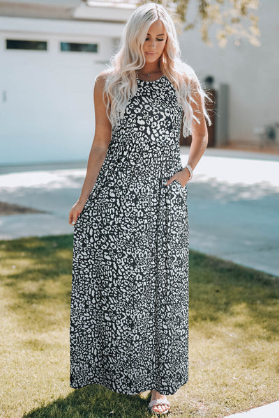 Women's Round Neck Sleeveless Polka Dot Print Dress