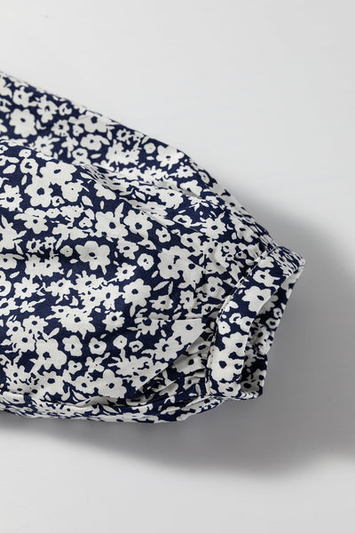 stylish women's blue floral puff sleeve blouse with notched v-neck - comfortable summer top for effortless chic made for easy styling and wardrobe