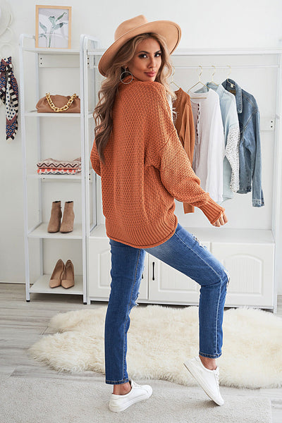 Chic Oversized Orange Batwing Turtleneck Sweater for Women - Cozy Long Sleeve Knitwear for Effortless Fall Style