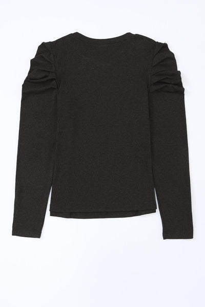 Elegant Black Puff Sleeve Sheath Top for Women with Button Detail - Stylish Fit for Every Occasion