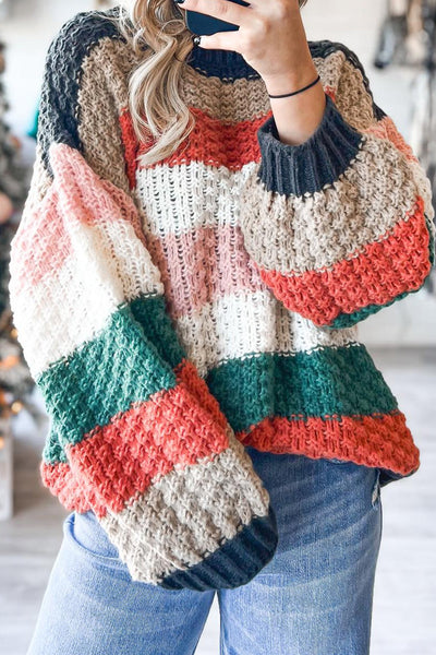 Cozy Vibrant Orange Oversized Striped Knit Sweater for Women Trendy Layering Piece for Chic Fall Style