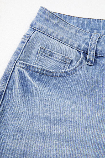 Trendy Women's Beau Blue High Waist Flared Jeans - Mineral Wash with Raw Hem for Casual Chic Look