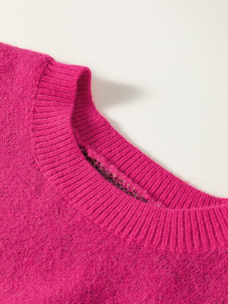 Fierce Leopard Print Rose Red Knit Sweater for Casual Chic