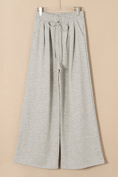 Women's Heather Gray Wide-Leg Cotton Blend Drawstring Sweatpants