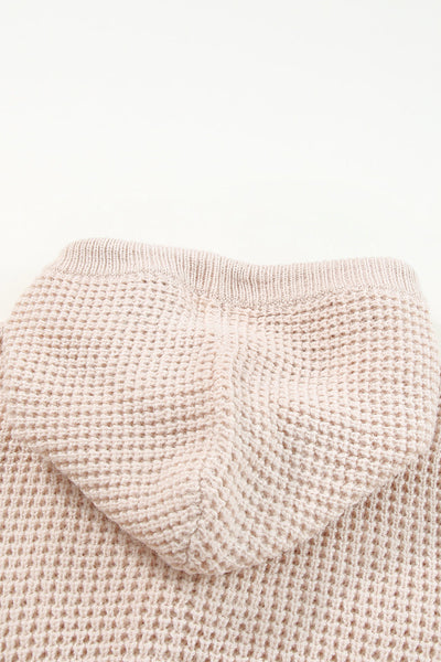 Apricot Hooded Waffle Knit Sweater with Button-Up Front Pocket