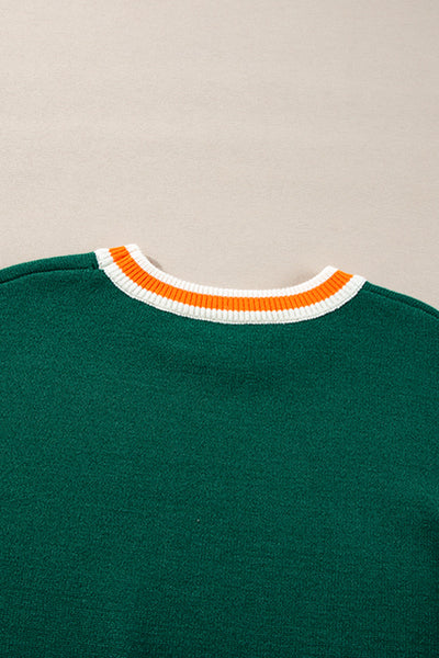 Cozy Women's Blackish Green Colorblock Striped Drop Shoulder Sweater - Stylish Layering Essential for Fall Fashion