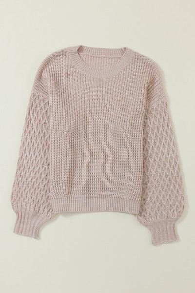 Cozy Women's Parchment Cable Knit Drop Shoulder Sweater - Trendy Fall & Winter Essential for Effortless Style