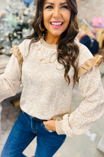 Cozy Women's Leopard Print Pullover Sweatshirt - Stylish Casual Top in Soft Fabric for Effortless Everyday Comfort