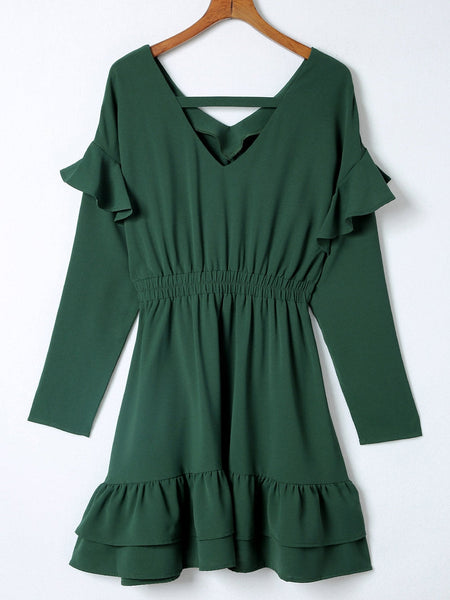 Women's Casual V-Neck Long Sleeve Commuter Dress