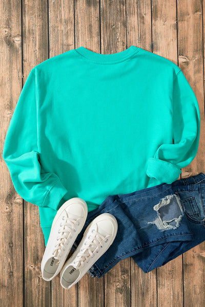 Cozy Women's Aruba Blue Fleece-Lined Drop Shoulder Sweatshirt - Stylish Terry Pullover for Casual Comfort