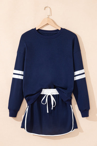Chic Women's Varsity Sweatshirt and Skirt Set in Cozy Fit - Ideal for Casual Outings and Sporty Styles