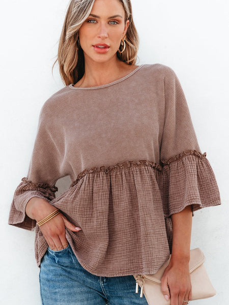 Ruffled Sleeve Colorblock Peplum Blouse