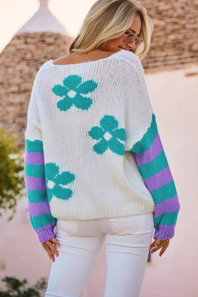 Chic Women's White Knit Sweater - Relaxed Fit, Trendy Design for Effortless Comfort and Everyday Style