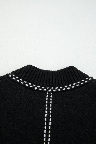 Women's Contrast Trim Knit Cardigan in Midnight Black