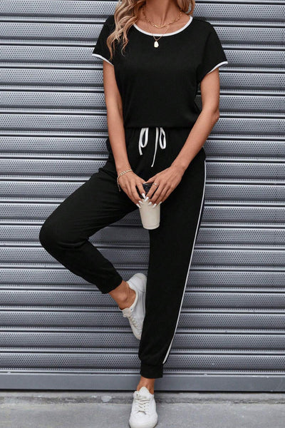 Stylish Women's Matching Set with Button-Up Bomber Jacket and Drawstring Pants