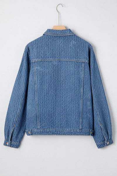 Women's Textured Basketweave Denim Jacket with Flap Pockets