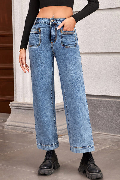 Women's Classic Blue Relaxed Fit Straight Leg Jeans - Trendy, Comfortable Denim for Everyday Wear and Effortless Style
