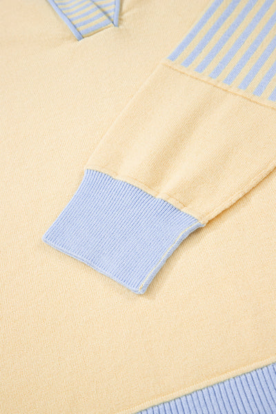 Women's Sky Blue Color Block Polo Sweater in Viscose Blend