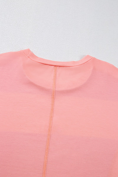 Women's Casual Light Blue Colorblock Striped Top - Chic Loose Fit Drop Shoulder Design for Everyday Comfort