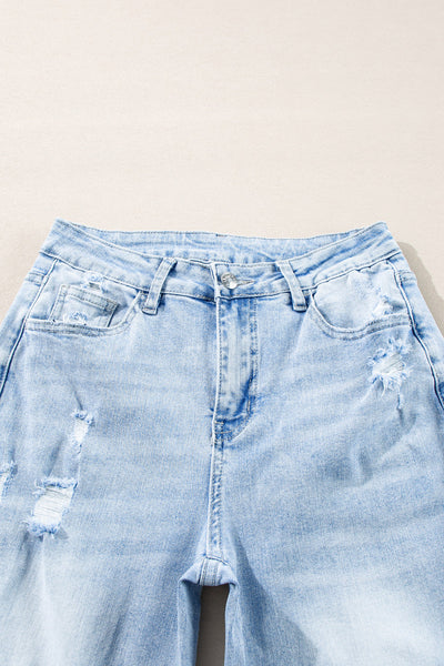 Effortlessly Chic Women's Light Wash Distressed Straight-Leg Jeans in Beau Blue for Stylish Comfort