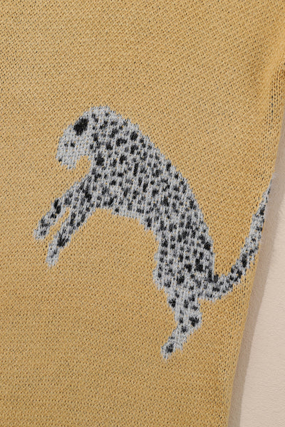 Cozy Camel Cheetah Print Round Neck Sweater