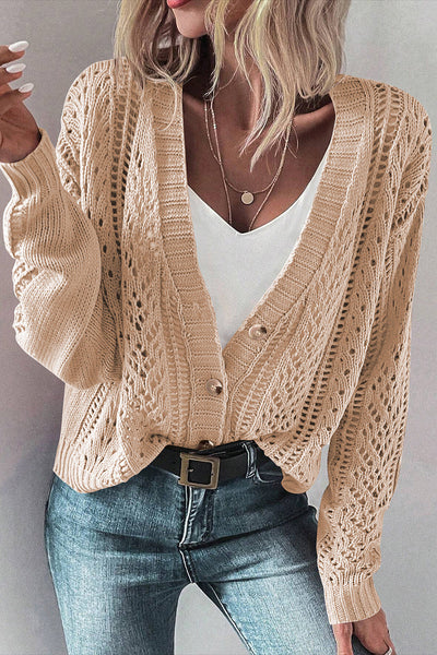 Cozy Beige Open Knit Cardigan for Women - Effortless Drop Shoulder Lightweight Sweater for Stylish Layering