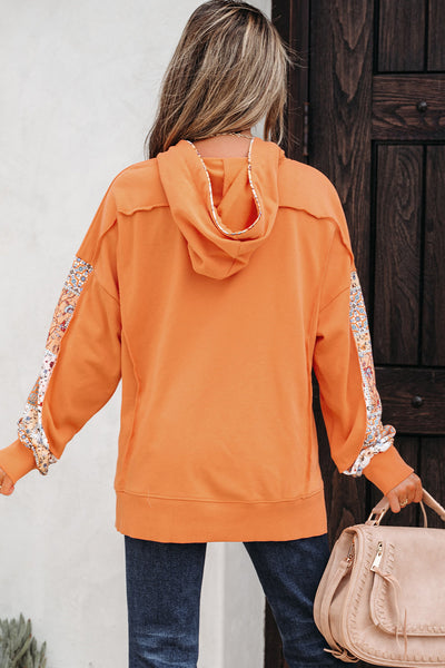 Women's Cozy Floral Patchwork Hoodie - Vibrant Casual Layering Top for Everyday Comfort and Style