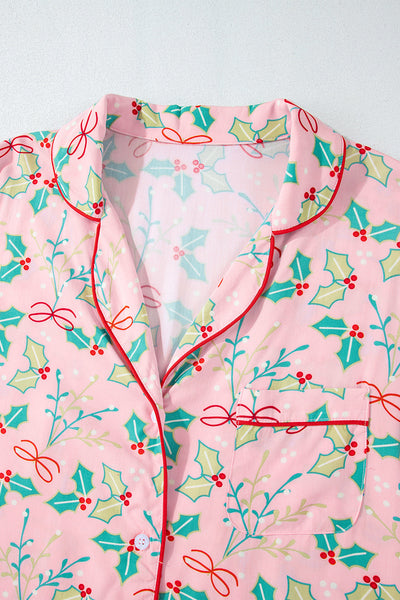 Cozy Women's Multicolor Floral Christmas Pajama Set - Relaxed Fit Holiday Sleepwear for Festive Comfort