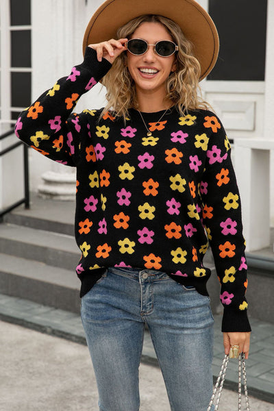 Cozy Women's Lightweight Floral Knit Sweater - Stylish Pullover for Spring & Summer Casual Outfits