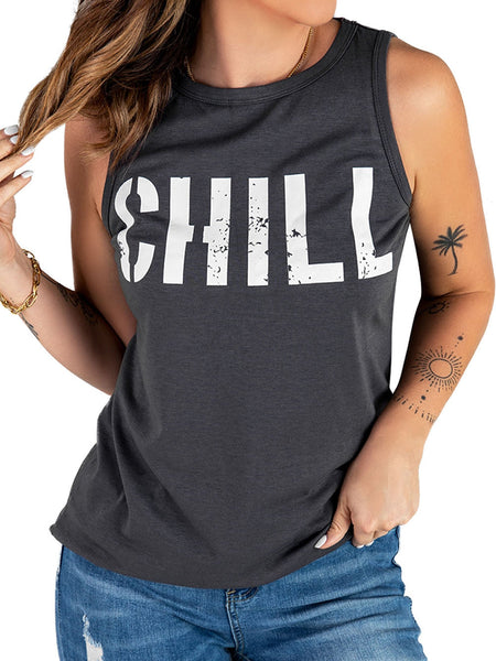 Loose Fit Women'S Slogan Printed Sleeveless Top