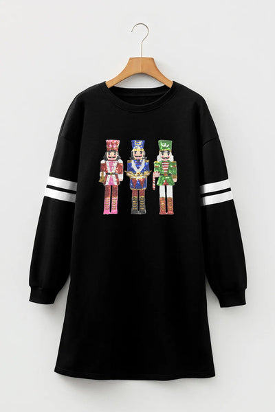 Women's Sequin Nutcracker Graphic Varsity Sweatshirt Dress