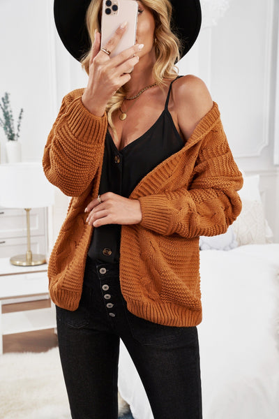 Women's Oversized Khaki Chunky Knit Cardigan with Long Sleeves - Cozy Casual Chic Layering Essential