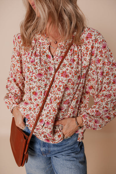 Elegant Women's Red Floral Blouse - Lightweight Short Sleeve Top with Feminine Touch for Casual and Dressy Events