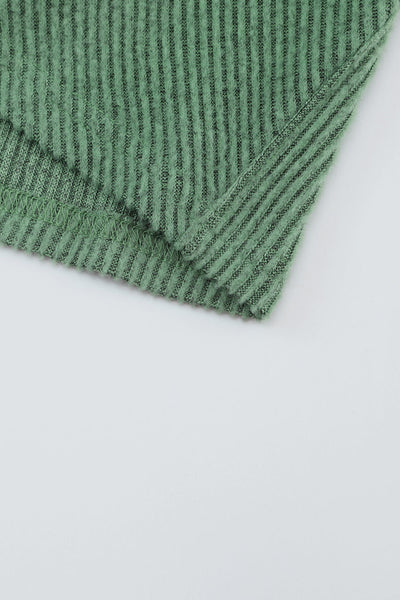 Green Ribbed U Neck Textured Top with Long Sleeves