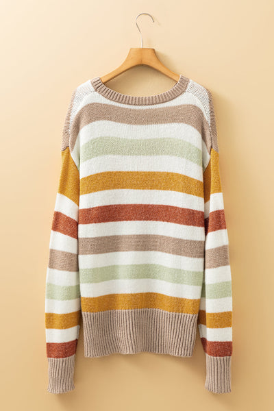 Lightweight Cozy Women's Stripe Sweater - Casual Fit in Soft Pastel Colors, Ideal for Layering and Everyday Comfort