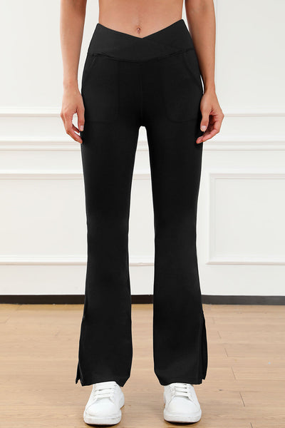 Solid Vintage-Inspired High Waist Flare Leg Slim Pants