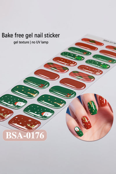 Festive Fiery Red 22-Piece Christmas Gel Nail Sticker Set for Women Glamorous Mixed Tone Designs for Holiday Style