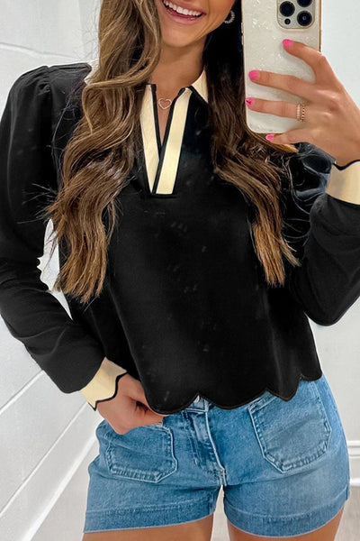 Elegant Black Collared Blouse for Women Flattering Fit, Versatile Style for Office and Casual Wear
