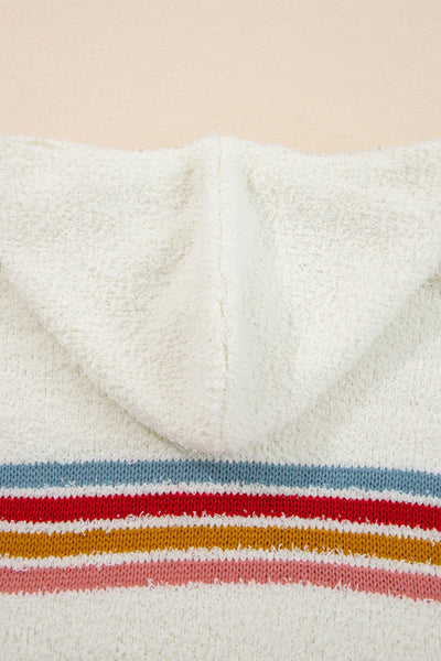 Cream Popcorn Knit Striped Hooded Sweater with practical styling and dependable silhouette control.