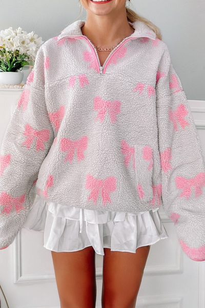 cozy women's bow print sweatshirt in soft cotton - perfect for casual everyday wear and trendy looks made for easy styling and wardrobe coordination,