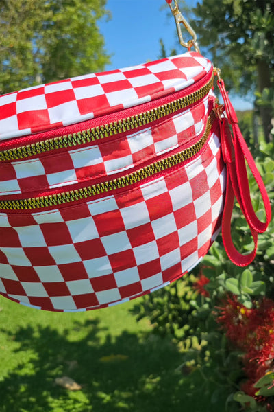Women's Red Checkered Convertible Crossbody Belt Bag