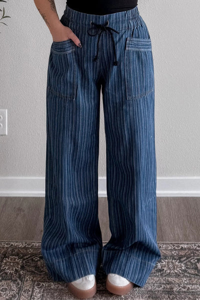 Women's Trendy High-Waisted Striped Jeans for Women - Stylish Casual Fit Denim Pants for Effortless Everyday Outfits