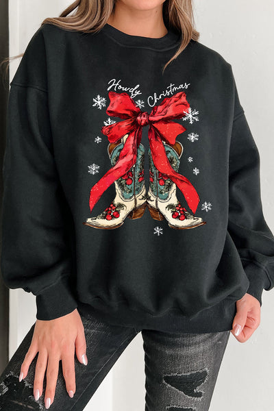 Women's Howdy Christmas Western Graphic Sweatshirt in Black